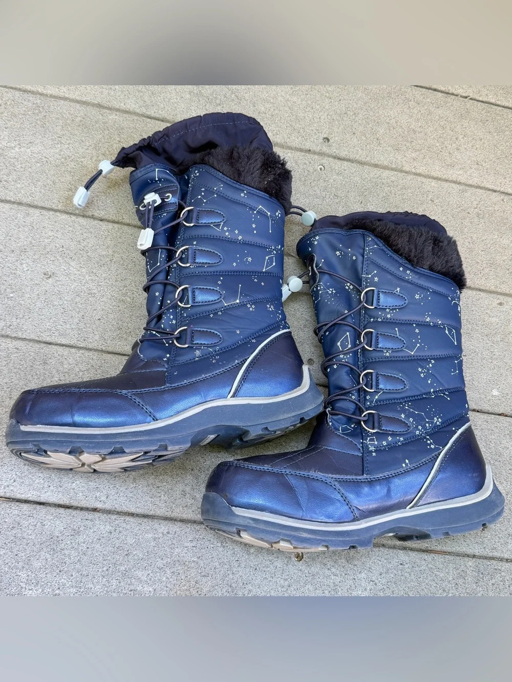 Lands End Snow Boots Girls Size 5M Navy Blue Insulated Winter Constellation Star